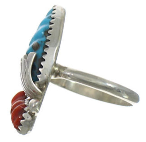 Native American Silver Turquoise And Coral Ring Size 8-1/4 FX26923