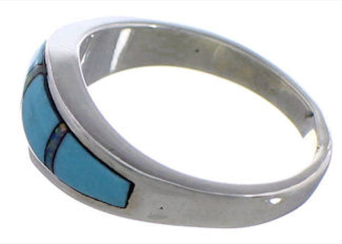 Genuine Sterling Silver Turquoise Opal Inlay Ring Size 6-1/2 CX48411