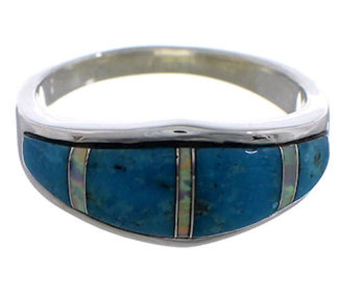 Turquoise And Opal Southwest Sterling Silver Ring Size 7-3/4 CX48421