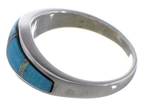Turquoise Opal Inlay Sterling Silver Southwest Ring Size 7-3/4 CX48423