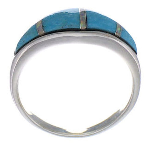 Turquoise Opal Inlay Sterling Silver Southwest Ring Size 7-3/4 CX48423