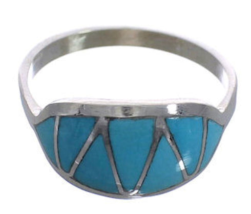 Zuni Indian Turquoise Inlay Sterling Silver Ring Size 6-1/2 PX25104