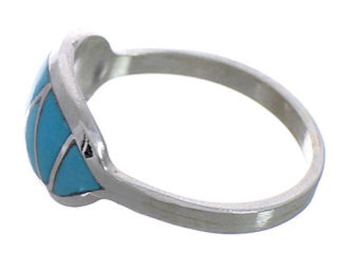 Zuni Indian Turquoise Inlay Sterling Silver Ring Size 6-1/2 PX25104