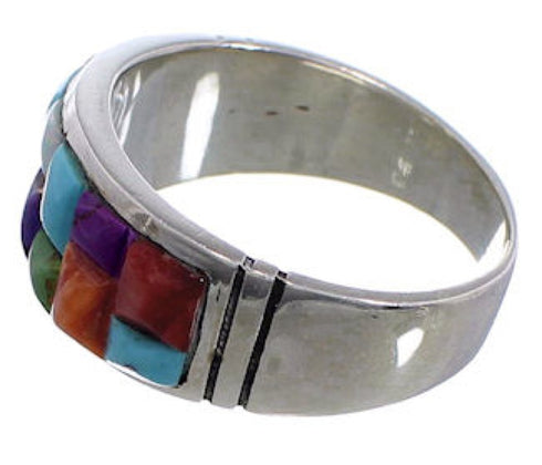Multicolor Inlay Southwest Sterling Silver Ring Size 8-1/2 EX50670