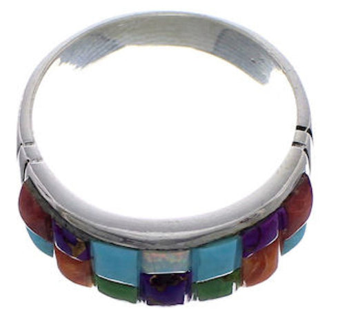 Multicolor Inlay Southwest Sterling Silver Ring Size 8-1/2 EX50670