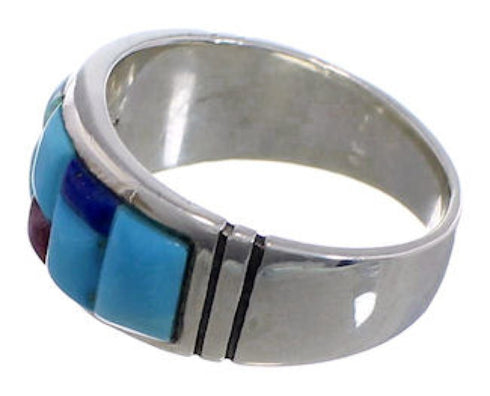 Turquoise Multicolor Inlay Silver Ring Size 8-3/4 EX50674