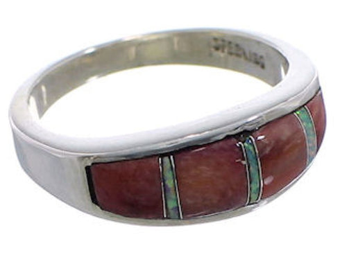 Southwest Red Oyster Shell Opal Silver Ring Size 6-3/4 EX50749