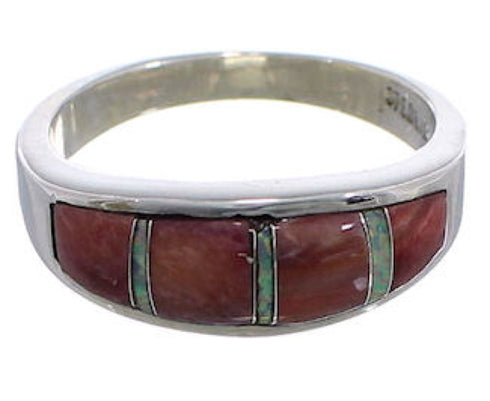 Southwest Red Oyster Shell Opal Silver Ring Size 6-3/4 EX50749