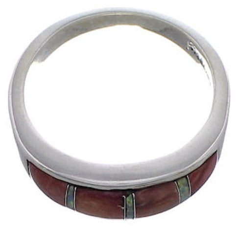Southwest Red Oyster Shell Opal Silver Ring Size 6-3/4 EX50749