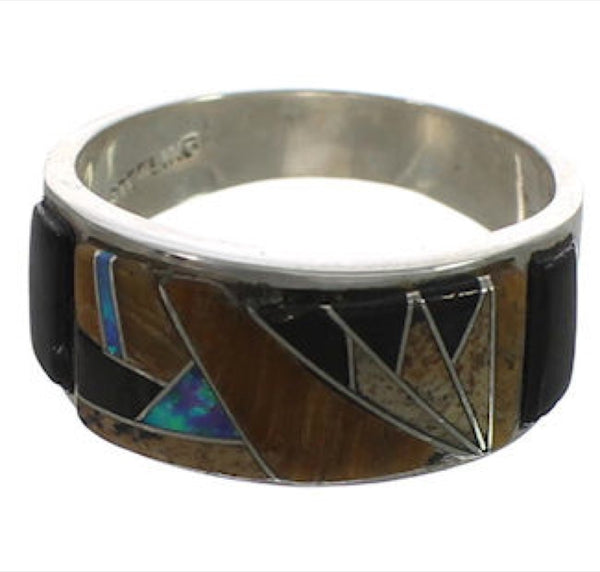 Genuine Sterling Silver Southwest Multicolor Inlay Ring Size 6 CX52013