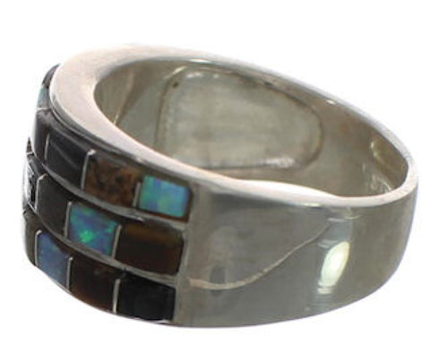 Genuine Sterling Silver Multicolor Inlay Southwest Ring Size 6-1/4 CX52019