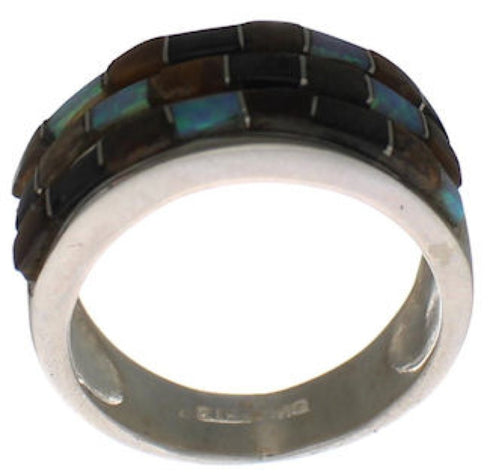 Genuine Sterling Silver Multicolor Inlay Southwest Ring Size 6-1/4 CX52019