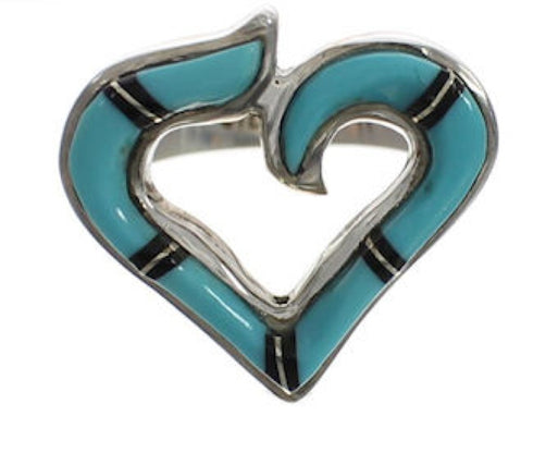 Silver Onyx And Turquoise Inlay Heart Southwest Ring Size 5-3/4 CX52052