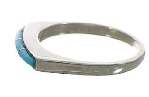 Sterling Silver Southwestern Turquoise Inlay Ring Size 5-3/4 CX52072