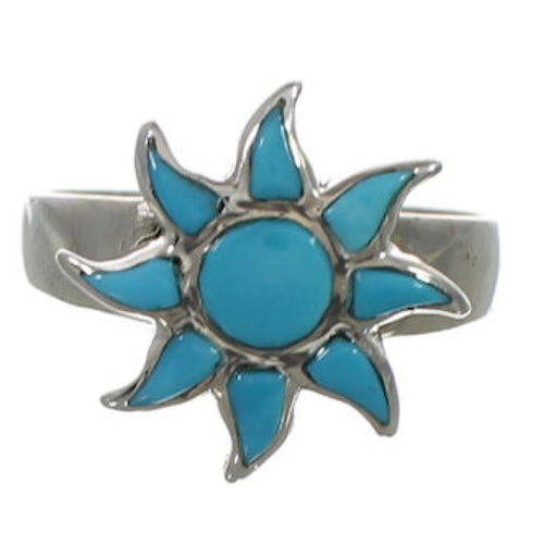 Turquoise Southwest Sun Silver Ring Size 7-1/2 CX52093