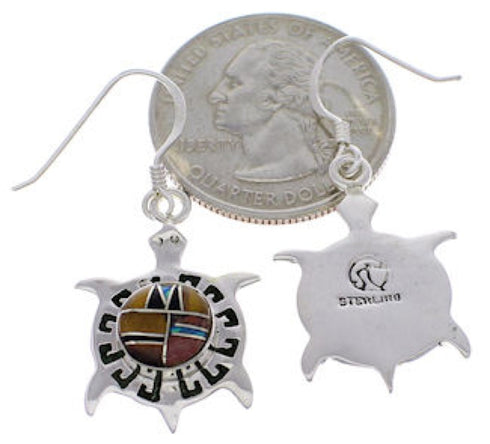 Southwestern Turtle Multicolor And Silver Hook Dangle Earrings PX32014