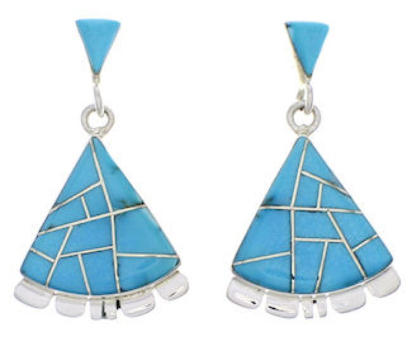 Turquoise Inlay Jewelry Sterling Silver Post Dangle Earrings PX32141