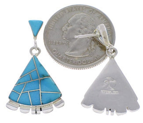 Turquoise Inlay Jewelry Sterling Silver Post Dangle Earrings PX32141