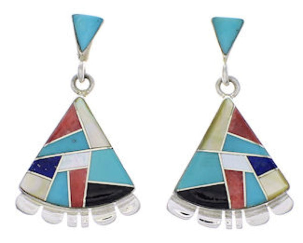 Southwestern Multicolor And Silver Post Dangle Earrings PX32143