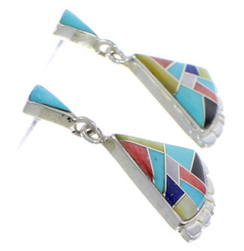Southwestern Multicolor And Silver Post Dangle Earrings PX32143