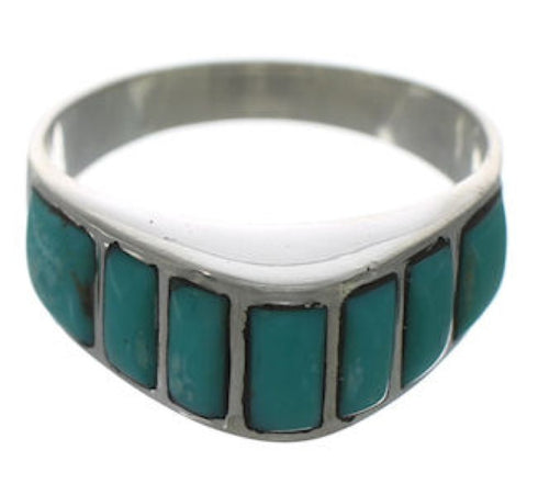 Southwest Silver Turquoise Inlay Ring Size 6-3/4 VX36565