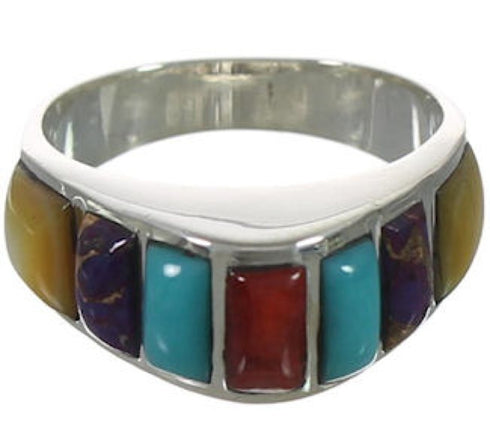 Multicolor Inlay Sterling Silver Southwest Ring Size 5-3/4 VX36678