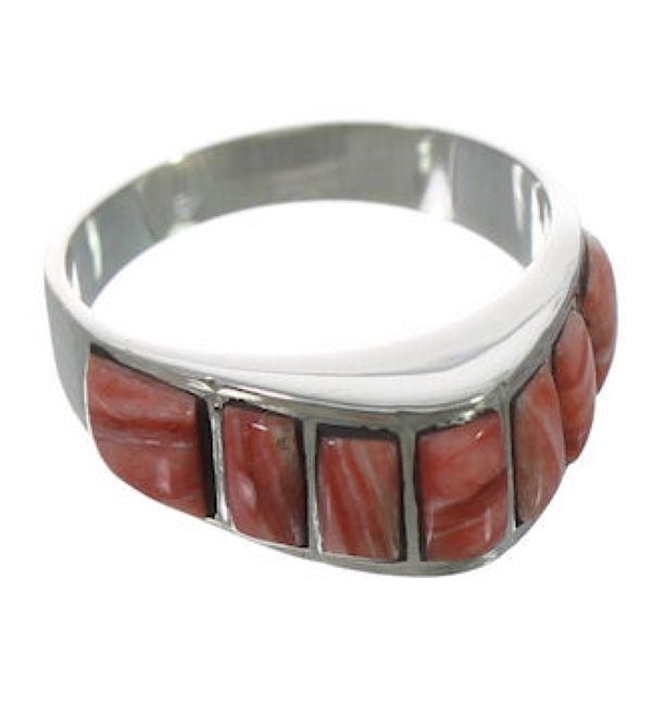 Sterling Silver Red Oyster Shell Inlay Ring Size 5-3/4 VX36717