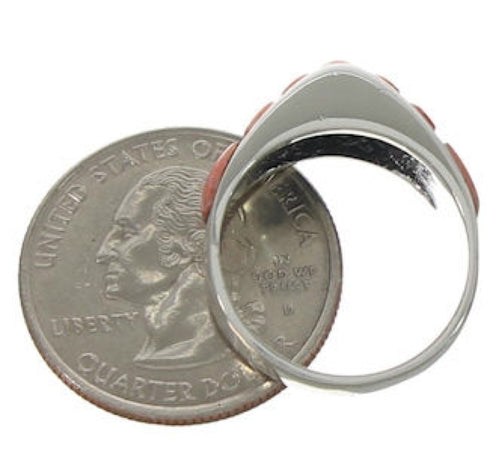 Sterling Silver Red Oyster Shell Jewelry Ring Size 7-3/4 VX36722