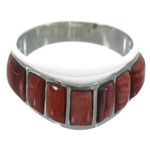 Sterling Silver Red Oyster Shell Inlay Ring Size 7-1/2 VX36727