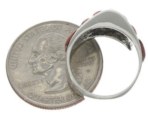 Sterling Silver Red Oyster Shell Inlay Ring Size 7-1/2 VX36727