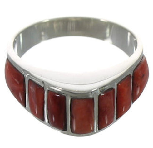 Red Oyster Shell Inlay Silver Jewelry Ring Size 6-3/4 VX36732
