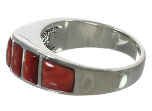 Red Oyster Shell Inlay Silver Jewelry Ring Size 6-3/4 VX36732
