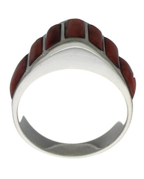 Red Oyster Shell Inlay Silver Jewelry Ring Size 6-3/4 VX36732