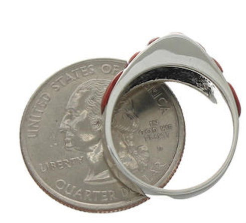 Red Oyster Shell Inlay Silver Jewelry Ring Size 6-3/4 VX36732