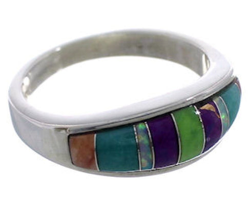 Southwestern Multicolor Inlay Ring Size 6-1/2 EX43889