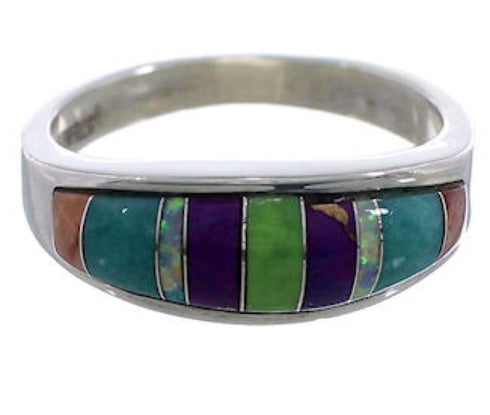 Southwestern Multicolor Inlay Ring Size 6-1/2 EX43889