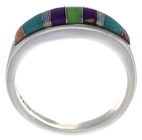 Southwestern Multicolor Inlay Ring Size 6-1/2 EX43889
