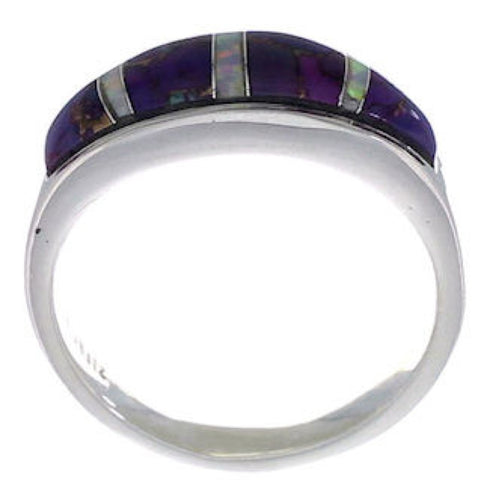 Magenta Turquoise And Opal Silver Ring Size 7-1/2 EX43895