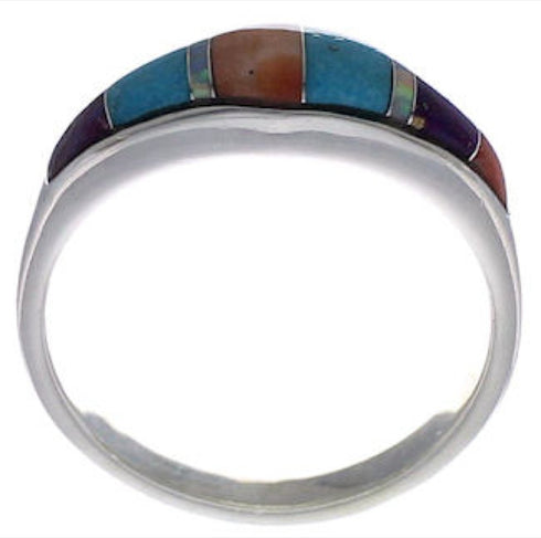 Sterling Silver Multicolor Inlay Ring Size 6 EX43927