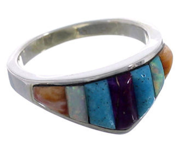 Southwest Multicolor Silver Ring Size 6 EX43936