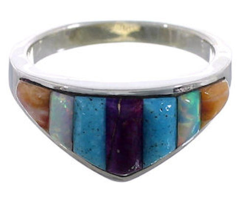 Southwest Multicolor Silver Ring Size 6 EX43936