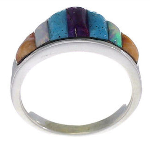Southwest Multicolor Silver Ring Size 6 EX43936