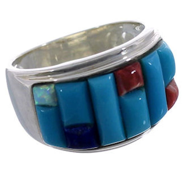 Multicolor Inlay Southwest Ring Size 8-3/4 EX43944