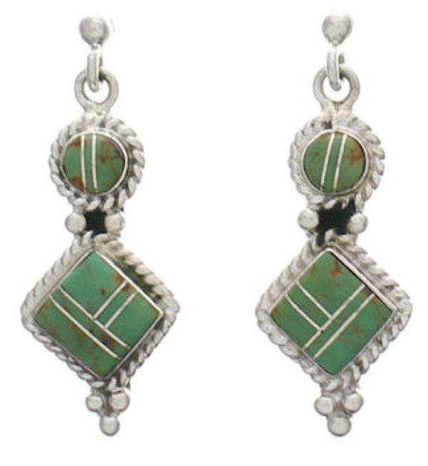 Silver Turquoise Inlay Post Dangle Earrings FX31047