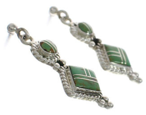 Silver Turquoise Inlay Post Dangle Earrings FX31047
