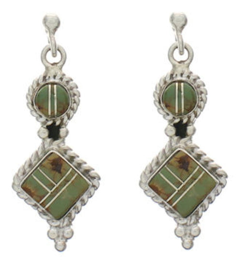 Silver Turquoise Inlay Southwest Post Dangle Earrings FX31049
