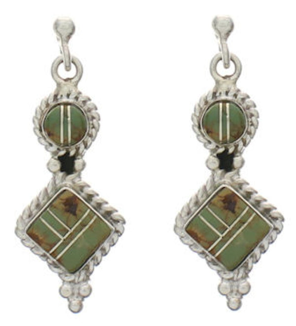 Silver Turquoise Inlay Southwest Post Dangle Earrings FX31049