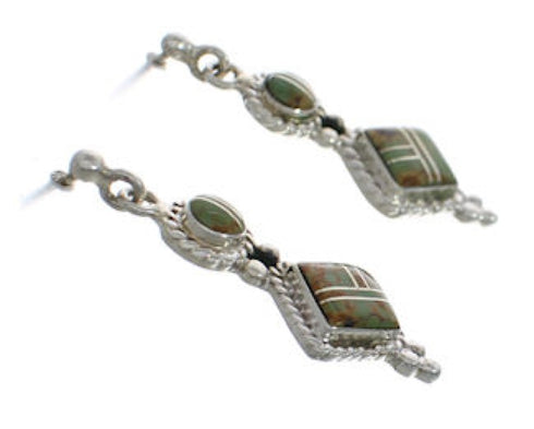 Silver Turquoise Inlay Southwest Post Dangle Earrings FX31049