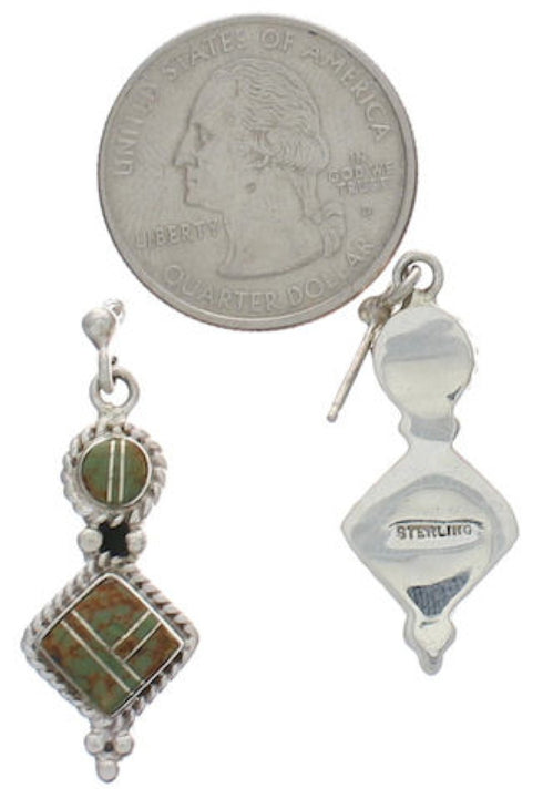 Silver Turquoise Inlay Southwest Post Dangle Earrings FX31049