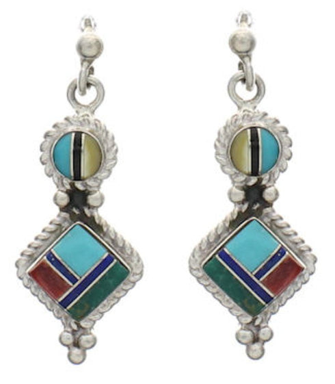 Silver Multicolor Inlay Post Dangle Earrings FX31052